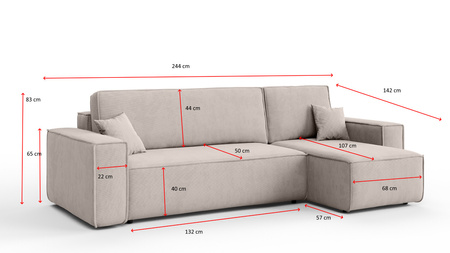 Ecksofa mit Schlaffunktion und Bettkasten L-form 244x142x80 cm Denis 