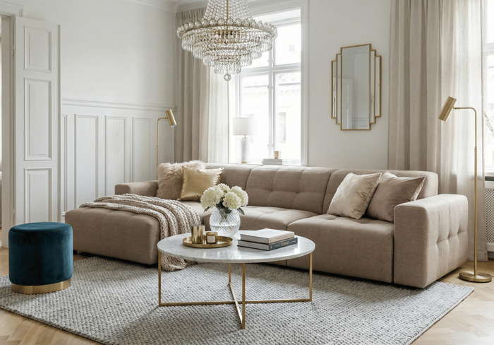 Modulare Ecksofa L-form Rechts Bergi 284x166x70 cm Creme