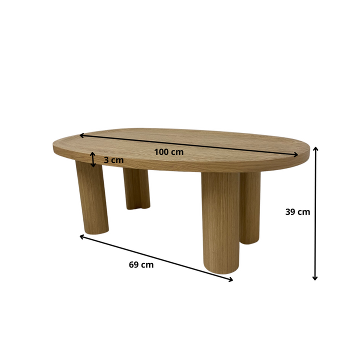 Couchtisch Eiche oval – Runder Design Couchtisch im skandinavischen Stil | Wohnzimmertisch Holz mit erhöhtem Rand – MAI- B schwarz