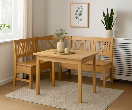 Küchen Kollektion Essgruppe Frühstückecke Holz Buche Eckbank Kuchenbank 130x175 cm Massivholz Merlin