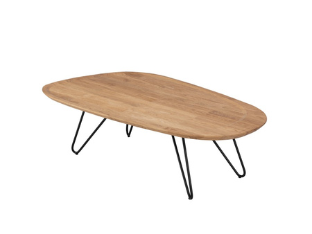 Couchtisch Livaro aus Massivholz Eiche mit Metallbeinen – Design Wohnzimmertisch mit profilierter Tischplatte im Industrial Stil