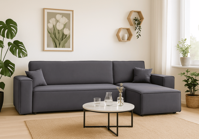 Ecksofa mit Schlaffunktion und Bettkasten L-form 244x142x80 cm Denis 