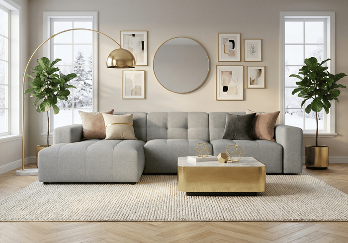 Modulare Ecksofa L-form Rechts Bergi 284x166x70 cm Creme