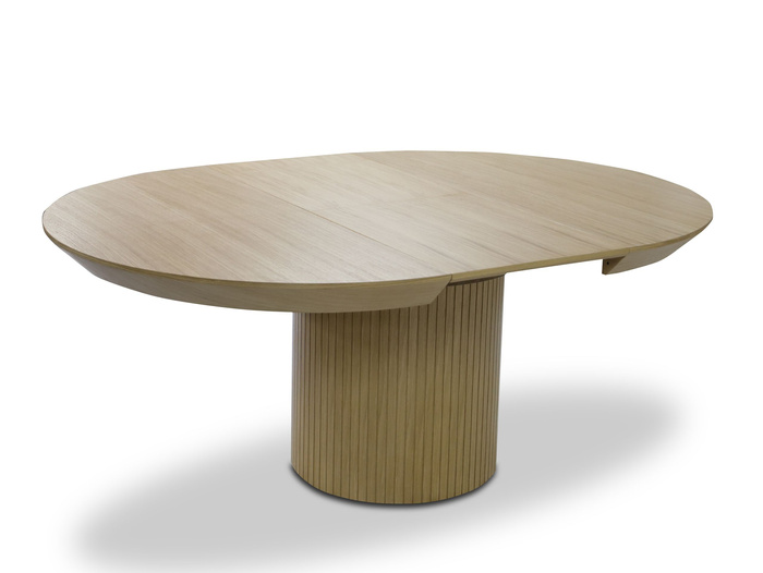 Ausziehbarer runder Tisch mit geriffeltem Tischbein, 130–180 cm, Modell T68