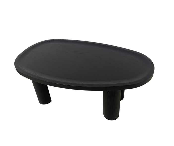Couchtisch Eiche oval – Runder Design Couchtisch im skandinavischen Stil | Wohnzimmertisch Holz mit erhöhtem Rand – MAI- B schwarz