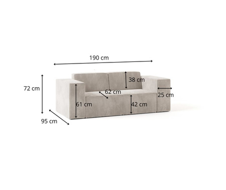 Sofa 2 Sitzer, Sofa Wohnlandschaft, Sofas & Couches 190x95x72 cm CARA Blau