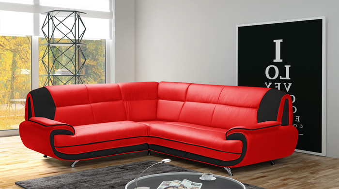 Ecksofa Onyx 3-R-2 240x210x89 cm Eckcouch aus Kunstleder im verschiedenen Farbvarianten (rot-schwarz)