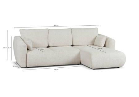 Ecksofa mit Schlaffunktion und Bettkasten, L-form 255x165x91 cm Lola