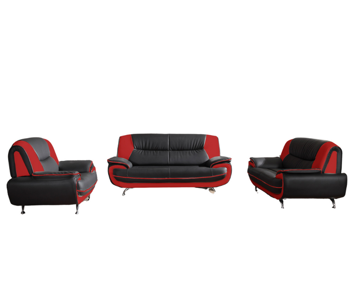 Sofa Set Onyx Set 3-2-1 Couch Set aus Kunstleder Farbauswahl (schwarz-rot)