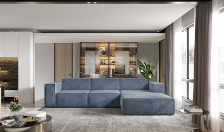 Ecksofa Couch Wohnlandschaft modern Design Stoff Sofa L-Form Rechts Polsterecke ohne Schlaffunktion Sofa CARA Blau