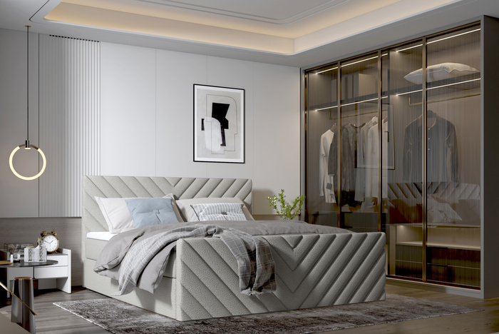  Polsterbett 140x200 cm mit Stauraum – Modernes Designerbett mit Samtbezug & hohem Kopfteil – Grau Schlafzimmermöbel SATURN