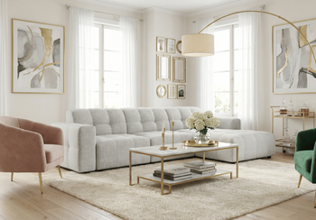 Modulare Ecksofa L-form Rechts Bergi 284x166x70 cm Creme