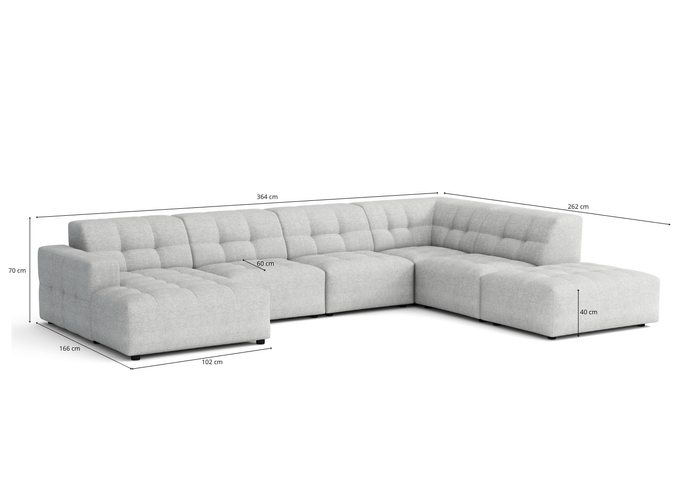 Ecksofa U-form links 364x262x70 cm modular Sofa Bergi 