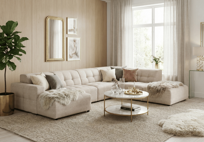 Ecksofa U-form links 364x262x70 cm modular Sofa Bergi 