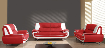 Sofa Set Onyx Set 3-2-1 Couch Set aus Kunstleder Farbauswahl (rot-weiß)