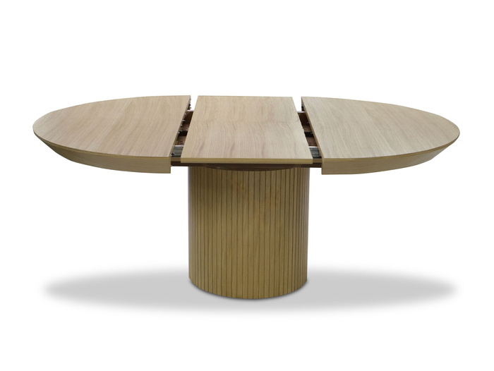 Ausziehbarer runder Tisch mit geriffeltem Tischbein, 130–180 cm, Modell T68