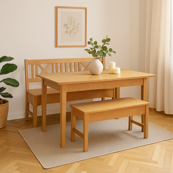 Küchen Kollektion Essgruppe Frühstückecke Holz Buche Bank 3 Sitzer Küchenbank Massivholz  Merlin