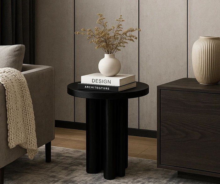 Runder Couchtisch aus Eiche– Design Couchtisch im skandinavischen Stil | Wohnzimmertisch Holz mit erhöhter Kante – MAI A schwarz