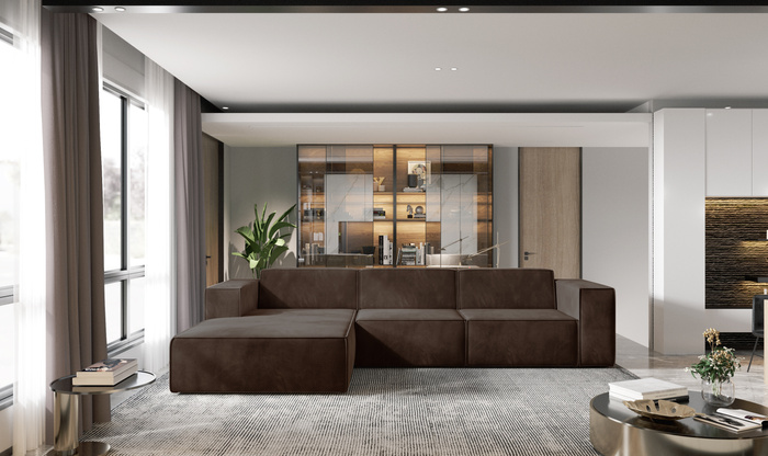 Ecksofa Couch Wohnlandschaft modern Design Stoff Sofa L-Form Links Polsterecke ohne Schlaffunktion Sofa CARA Braun