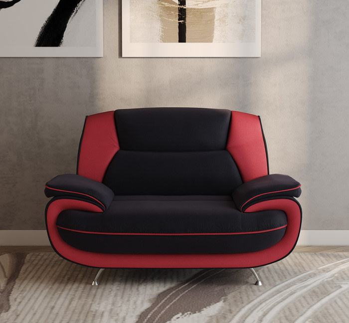Sofa Set Onyx Set 3-2-1 Couch Set aus Kunstleder Farbauswahl (schwarz-rot)