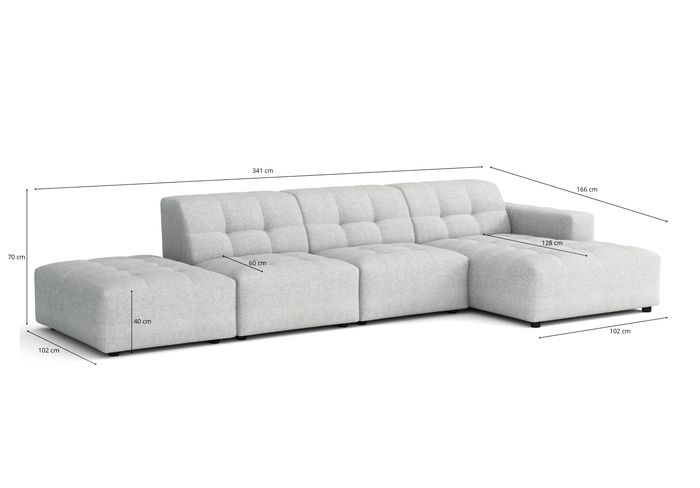 5-Sitzer-Ecksofa mit Ottomane BERGO 341 × 166 cm