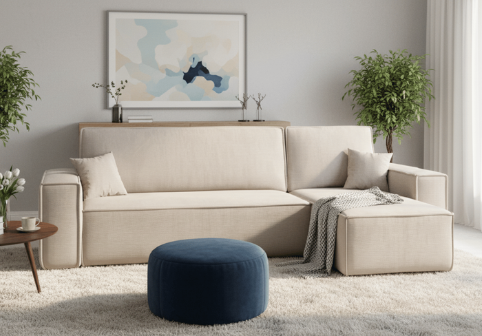Ecksofa mit Schlaffunktion und Bettkasten L-form 244x142x80 cm Denis