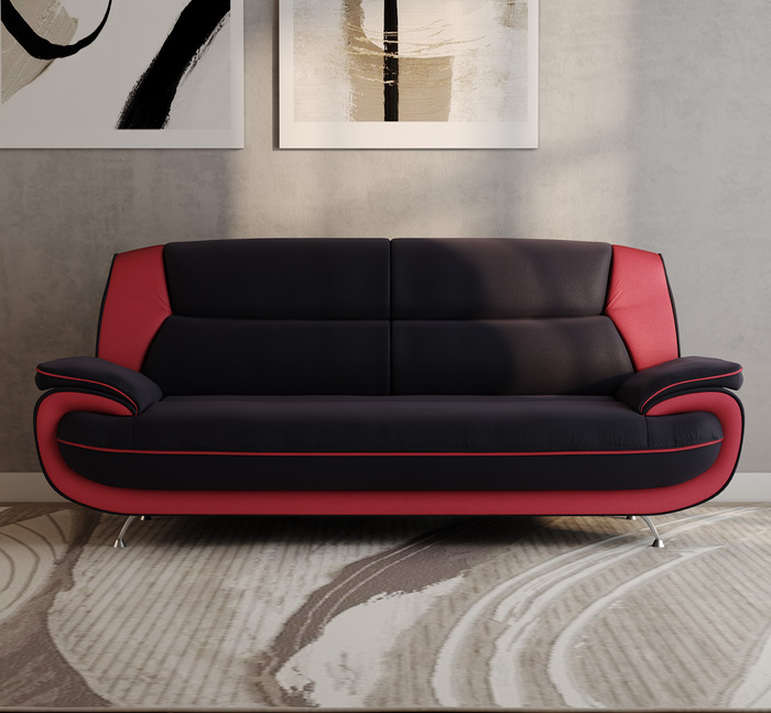 Sofa Set Onyx Set 3-2-1 Couch Set aus Kunstleder Farbauswahl (schwarz-rot)