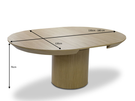 Ausziehbarer runder Tisch mit geriffeltem Tischbein, 130–180 cm, Modell T68