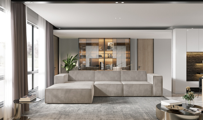 Ecksofa Couch Wohnlandschaft modern Design Stoff Sofa L-Form Links Polsterecke ohne Schlaffunktion Sofa CARA Grau