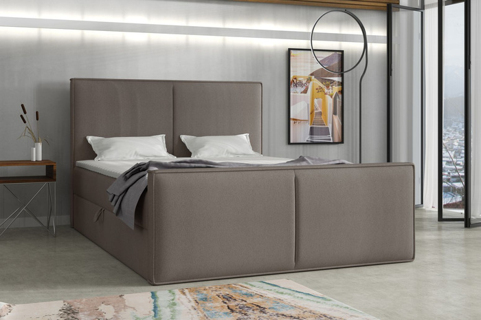 Boxspringbett mit Topper und Bettkasten, Polsterbett, Doppelbett, Bett 160x200 cm Calipso Grau