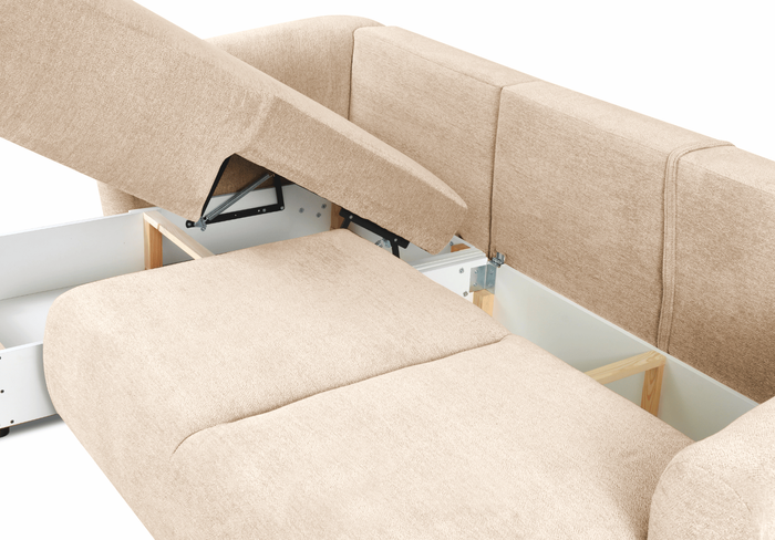 Ecksofa mit Schlaffunktion und Bettkasten, L-form 255x165x91 cm Lola
