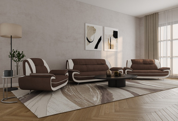 Sofa Set Onyx Set 3-2-1 Couch Set aus Kunstleder Farbauswahl (braun-weiß)