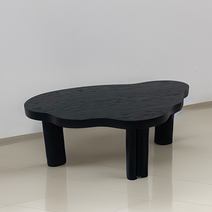 Design Couchtisch in Schwarz mit Massivholzbeinen – organische Form, Wohnzimmertisch modern VAREDO A DD/20