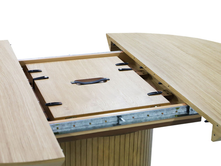 Ausziehbarer runder Tisch mit geriffeltem Tischbein, 130–180 cm, Modell T68