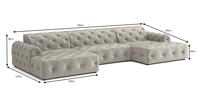  Luxus Ecksofa mit gesteppter Polsterung U-form 390x170x80 cm Candi