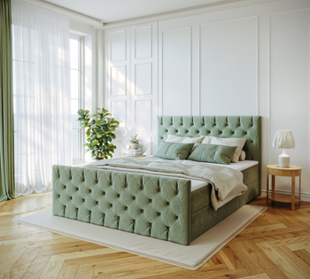 Emoebel24 Boxspringbett 120x200cm mit 2 Bonell-Matratzen H3, 2 Bettkasten,Komplett Bett, Polsterbett mit Topper, Bett Grün VENUS