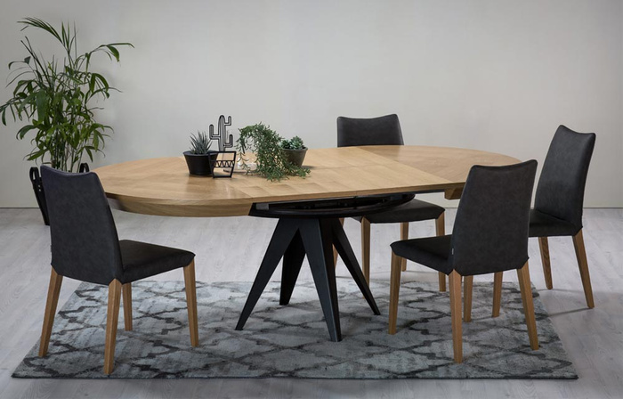 Runder Tisch, Holzplatte, Metallgestel T 49