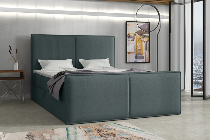 Boxspringbett mit Topper und Bettkasten, Polsterbett, Doppelbett, Bett 160x200 cm Calipso Minze