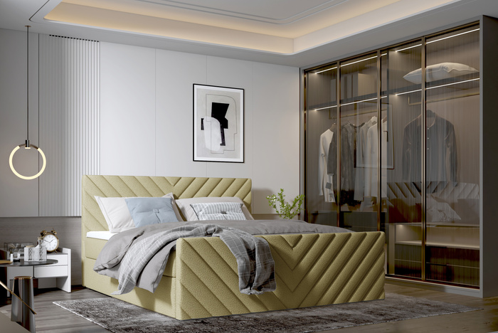 Polsterbett 180x200 cm mit Stauraum – Modernes Designerbett mit Samtbezug & hohem Kopfteil – Grün Schlafzimmermöbel SATURN