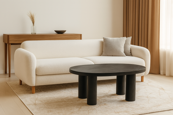 Couchtisch Eiche oval – Runder Design Couchtisch im skandinavischen Stil | Wohnzimmertisch Holz mit erhöhtem Rand – MAI- B schwarz