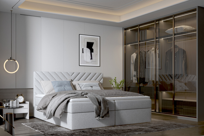 Boxspringbett Milano 160x200 cm – Polsterbett in Grau mit Bettkasten & Kopfteil, Komfortbett mit Stauraum & Samtstoffbezug