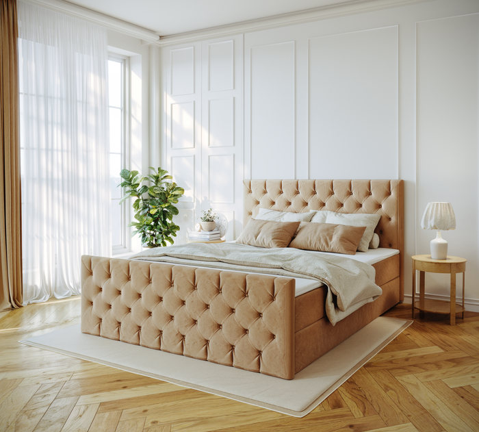 Emoebel24 Boxspringbett 120x200cm mit 2 Bonell-Matratzen H3, 2 Bettkasten,Komplett Bett, Polsterbett mit Topper, Bett Blau VENUS