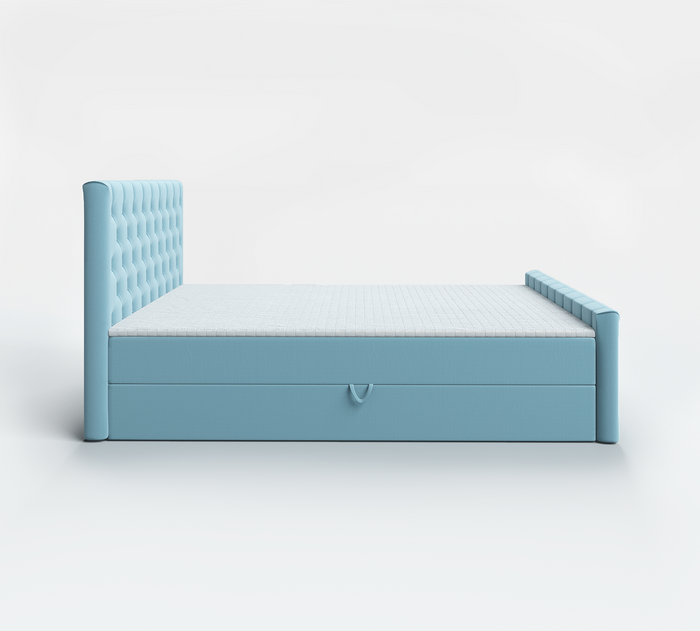 Emoebel24 Boxspringbett 160x200cm mit 2 Bonell-Matratzen H3, 2 Bettkasten,Komplett Bett, Polsterbett mit Topper, Bett Blau VENUS