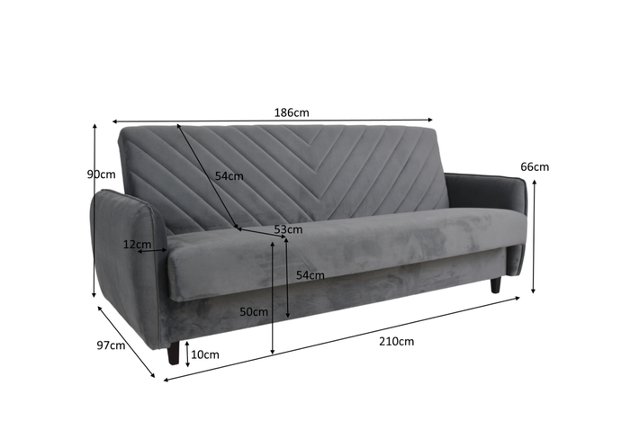 Sofa mit Schlaffunktion, Bettcouch, Schlafsofa mit Bettkasten Modeno 210x97x90 cm