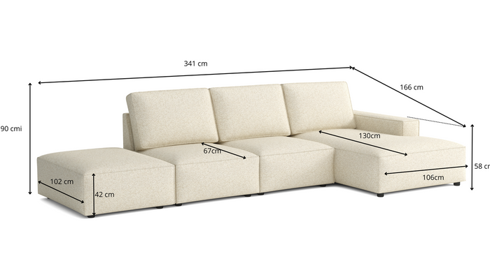 Modulare Ecksofa Links 341x166x90 cm L-form Fergi 