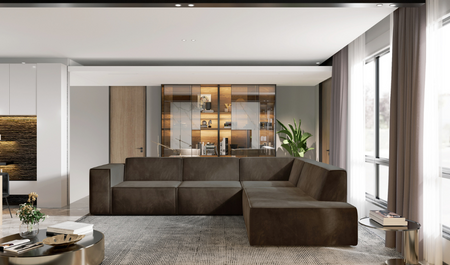 Ecksofa Couch Wohnlandschaft modern Design Stoff Sofa L-Form Rechts Polsterecke ohne Schlaffunktion Sofa CARA Braun