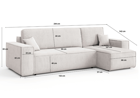 Ecksofa mit Schlaffunktion und Bettkasten L-form 244x142x80 cm Denis 