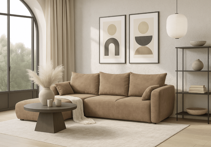 Ecksofa mit Schlaffunktion und Bettkasten, L-form 255x165x91 cm Lola