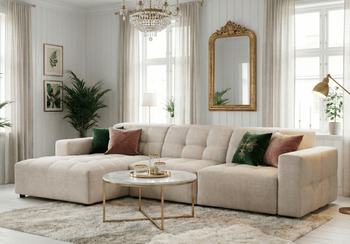 Modulare Ecksofa L-form Rechts Bergi 284x166x70 cm Creme