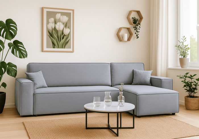 Ecksofa mit Schlaffunktion und Bettkasten L-form 244x142x80 cm Denis 